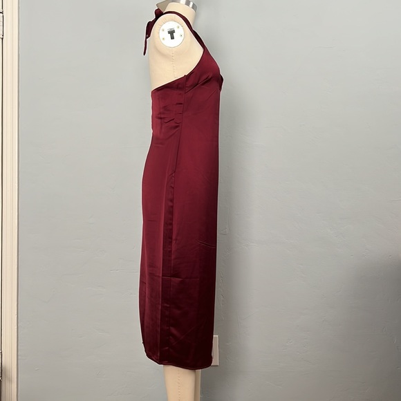 NWT JASON WU  Burgundy Plunging U-Neckline Halter Satin Dress - Small - Picture 3 of 16